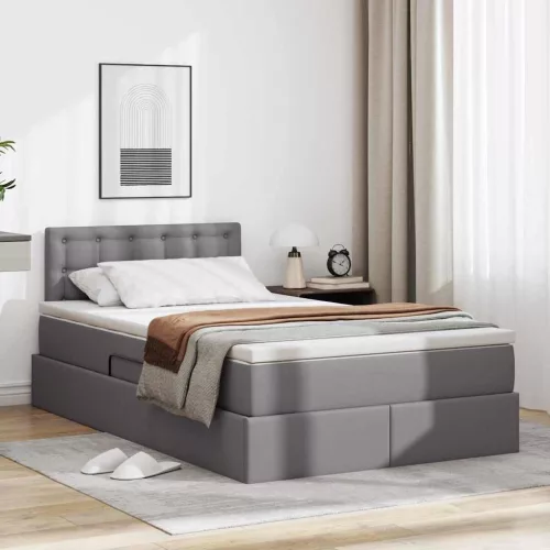 vidaXL Ágy tárolóval és LED lámpával leddel Szürke 120 x 190 cm Műbőr