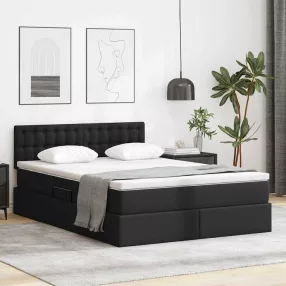   Ágy tárolóval és LED lámpával Fekete 140 x 200 cm Műbőr