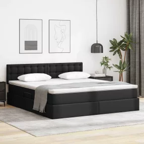  Ágy tárolóval és LED lámpával Fekete 180 x 200 cm Műbőr