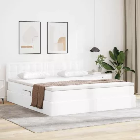   vidaXL Ágy tárolóval és LED lámpával Tiszta Fehér 180 x 200 cm Műbőr