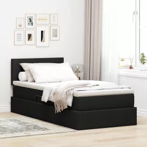   vidaXL Ágy tárolóval és LED lámpával leddel Fekete 100 x 200 cm szövet