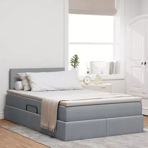 vidaXL Ágy tárolóval és LED lámpával Világosszürke 120 x 190 cm szövet
