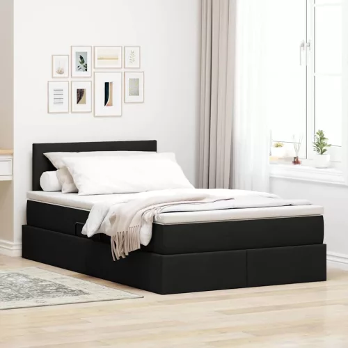 vidaXL Ágy tárolóval és LED lámpával leddel Fekete 120 x 190 cm szövet