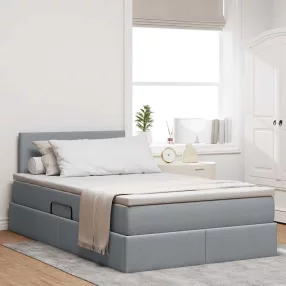   vidaXL Ágy tárolóval és LED lámpával Világosszürke 120 x 200 cm szövet