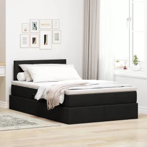   Ágy tárolóval és LED lámpával Fekete 120 x 200 cm Poliészter