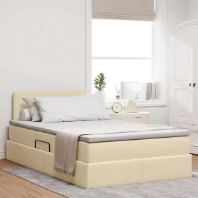   vidaXL Ágy tárolóval és LED lámpával leddel Krém 120 x 200 cm szövet