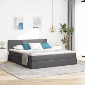   vidaXL Ágy tárolóval és LED lámpával Sötétszürke 160 x 200 cm szövet