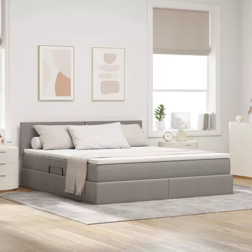 vidaXL Ágy tárolóval és LED lámpával Tópszínű 180 x 200 cm szövet