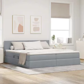   Ágy tárolóval és LED lámpával Világosszürke 200 x 200 cm