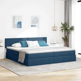   vidaXL Ágy tárolóval és LED lámpával matracmal Kék 200 x 200 cm szövet
