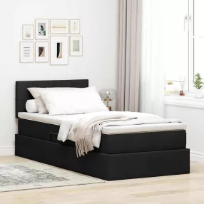   vidaXL Ágy tárolóval és LED lámpával leddel Fekete 90 x 190 cm szövet