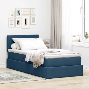   vidaXL Ágy tárolóval és LED lámpával tárolóval Kék 90 x 190 cm szövet