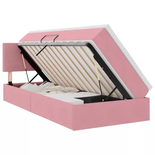 vidaXL Ágy tárolóval és LED lámpával Rózsaszín 90 x 200 cm Bársony