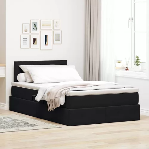 vidaXL Ágy tárolóval és LED lámpával Fekete 120 x 190 cm Bársony