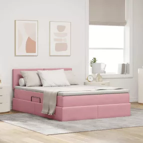   Ágy tárolóval és LED lámpával Rózsaszín 140 x 190 cm Bársony
