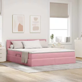   vidaXL Ágy tárolóval és LED lámpával Rózsaszín 180 x 200 cm Bársony