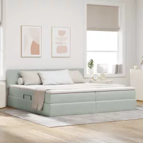   Ágy tárolóval és LED lámpával leddel Világosszürke 200 x 200 cm