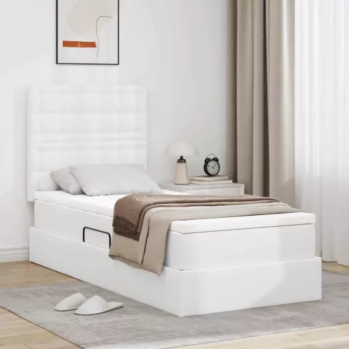 vidaXL Tárolós Ágy matracmal tárolóval Tiszta Fehér 90 x 190 cm Műbőr