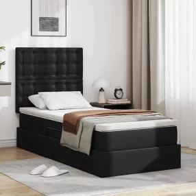   vidaXL Tárolós Ágy fejtámlával tárolóval Fekete 90 x 200 cm Műbőr