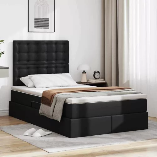 vidaXL Tárolós Ágy matracmal fejtámlával Fekete 120 x 200 cm Műbőr