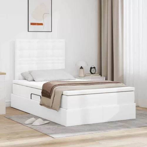 vidaXL Tárolós Ágy matracmal tárolóval Tiszta Fehér 120 x 200 cm Műbőr