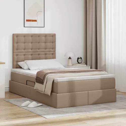 vidaXL Tárolós Ágy matracmal fejtámlával Kávé 120 x 200 cm Műbőr