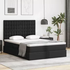   vidaXL Tárolós Ágy matracmal fejtámlával Fekete 140 x 190 cm Műbőr