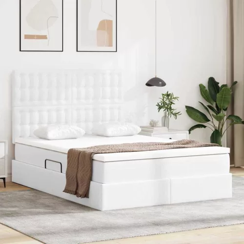 vidaXL Tárolós Ágy matracmal tárolóval Tiszta Fehér 140 x 190 cm Műbőr