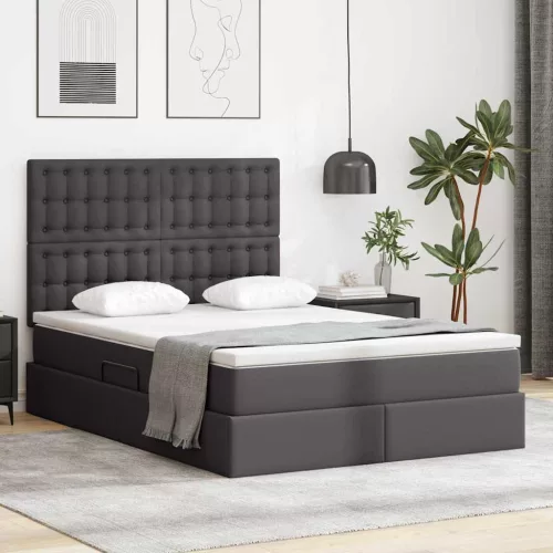 vidaXL Tárolós Ágy matracmal fejtámlával Szürke 140 x 190 cm Műbőr