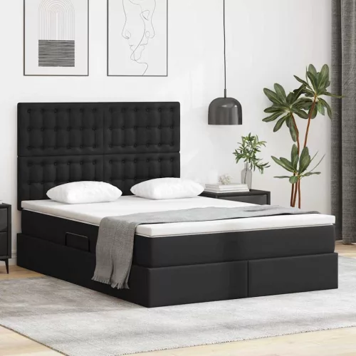 vidaXL Tárolós Ágy matracmal fejtámlával Fekete 140 x 200 cm Műbőr