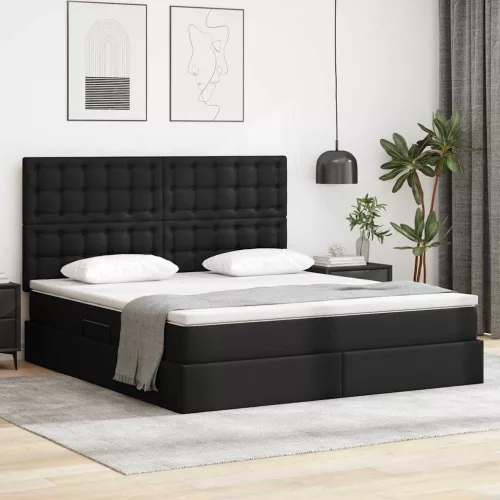 vidaXL Tárolós Ágy matracmal fejtámlával Fekete 160 x 200 cm Műbőr