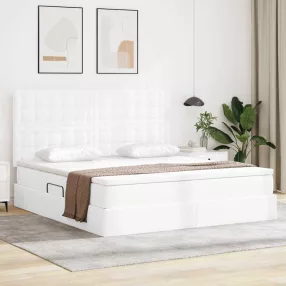   vidaXL Tárolós Ágy matracmal tárolóval Tiszta Fehér 160 x 200 cm Műbőr