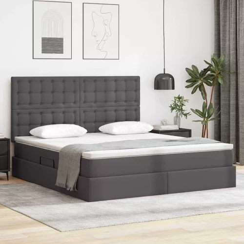 vidaXL Tárolós Ágy matracmal fejtámlával Szürke 160 x 200 cm Műbőr