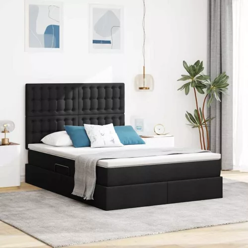 vidaXL Ágy tárolóval és matraccal tárolóval Fekete 140 x 190 cm szövet