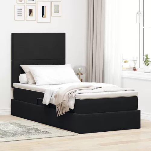 vidaXL Ágy tárolóval és matraccal tárolóval Fekete 90 x 200 cm Bársony