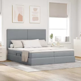   vidaXL Tárolós Ágy fejtámlával Világosszürke 180 x 200 cm Műbőr