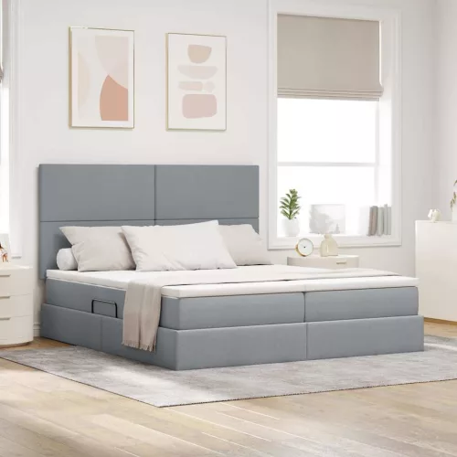 vidaXL Tárolós Ágy fejtámlával Világosszürke 180 x 200 cm Műbőr