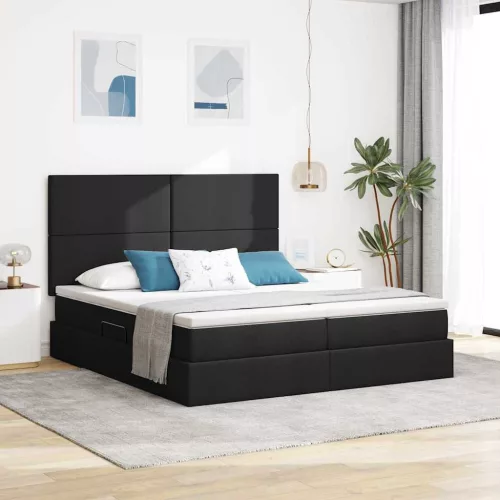 vidaXL Tárolós Ágy fejtámlával tárolóval Fekete 200 x 200 cm Műbőr