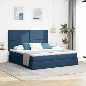   vidaXL Tárolós Ágy fejtámlával tárolóval Kék 200 x 200 cm Műbőr