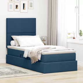   vidaXL Ágy tárolóval és LED lámpával leddel Kék 90 x 190 cm Poliészter