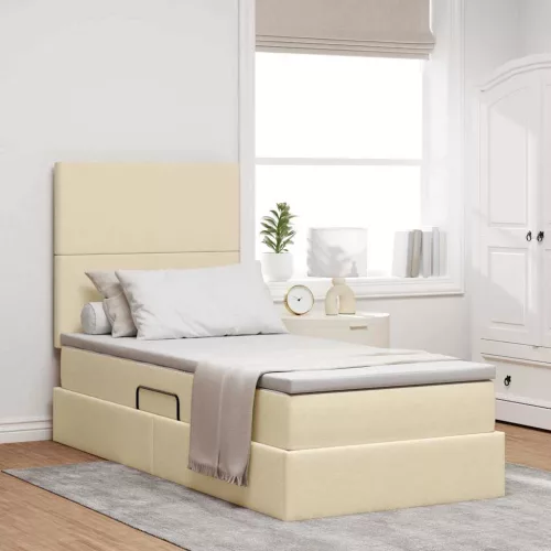 vidaXL Ágy tárolóval és LED lámpával Krém 90 x 200 cm Poliészter