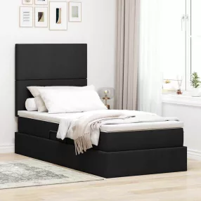   vidaXL Ágy tárolóval és LED lámpával Fekete 100 x 200 cm Poliészter