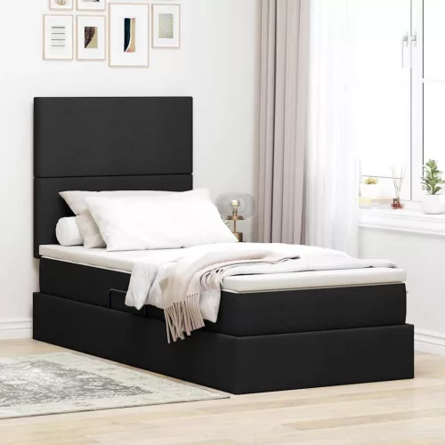 vidaXL Ágy tárolóval és LED lámpával Fekete 100 x 200 cm Poliészter