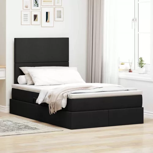 Ágy tárolóval és LED lámpával Fekete 120 x 200 cm Poliészter