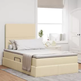   vidaXL Ágy tárolóval és LED lámpával Krém 120 x 200 cm Poliészter