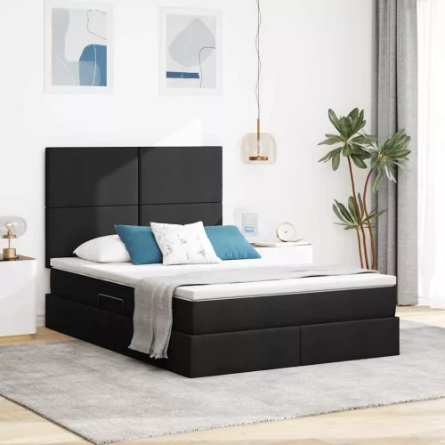 Ágy tárolóval és LED lámpával Fekete 140 x 200 cm Poliészter