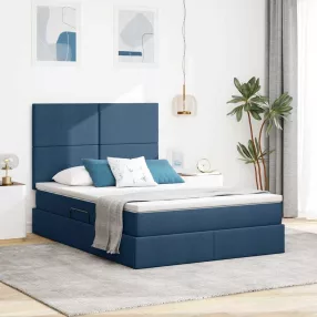   vidaXL Ágy tárolóval és LED lámpával Kék 140 x 200 cm Poliészter