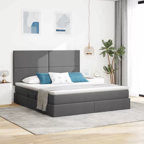 vidaXL Ágy tárolóval és LED lámpával leddel Sötétszürke 160 x 200 cm