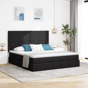   Ágy tárolóval és LED lámpával Fekete 160 x 200 cm Poliészter