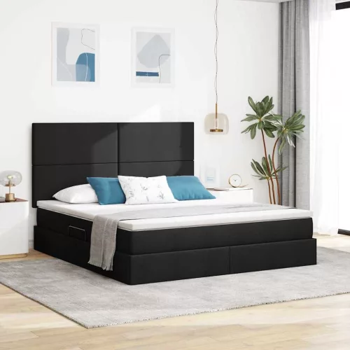 Ágy tárolóval és LED lámpával Fekete 160 x 200 cm Poliészter